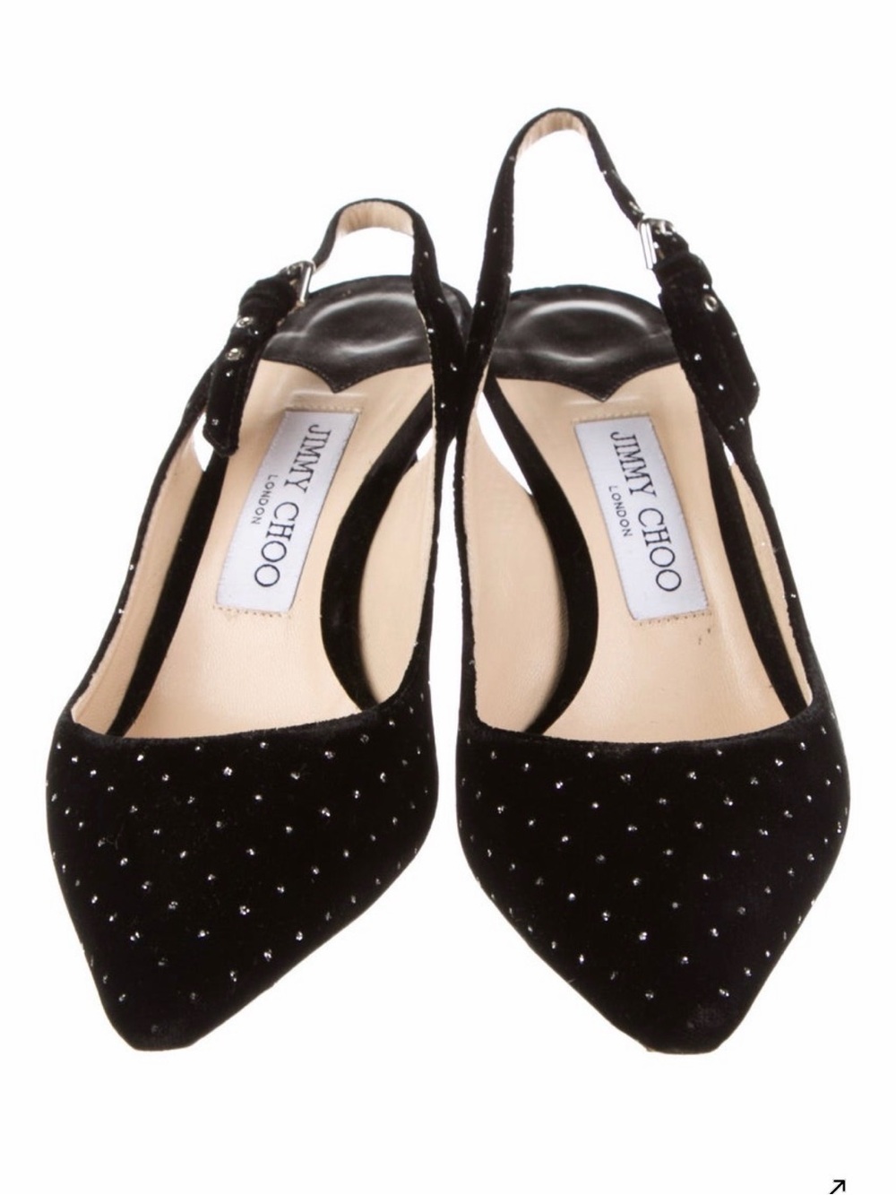 Jimmy Choo Black Velvet Pointed Slingback Mules with Crystal Studs